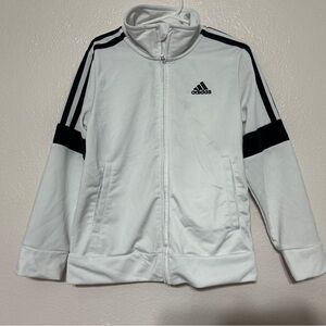 adidas Boys White Track Jacket Size 5 Long Sleeve Full Zip Polyester